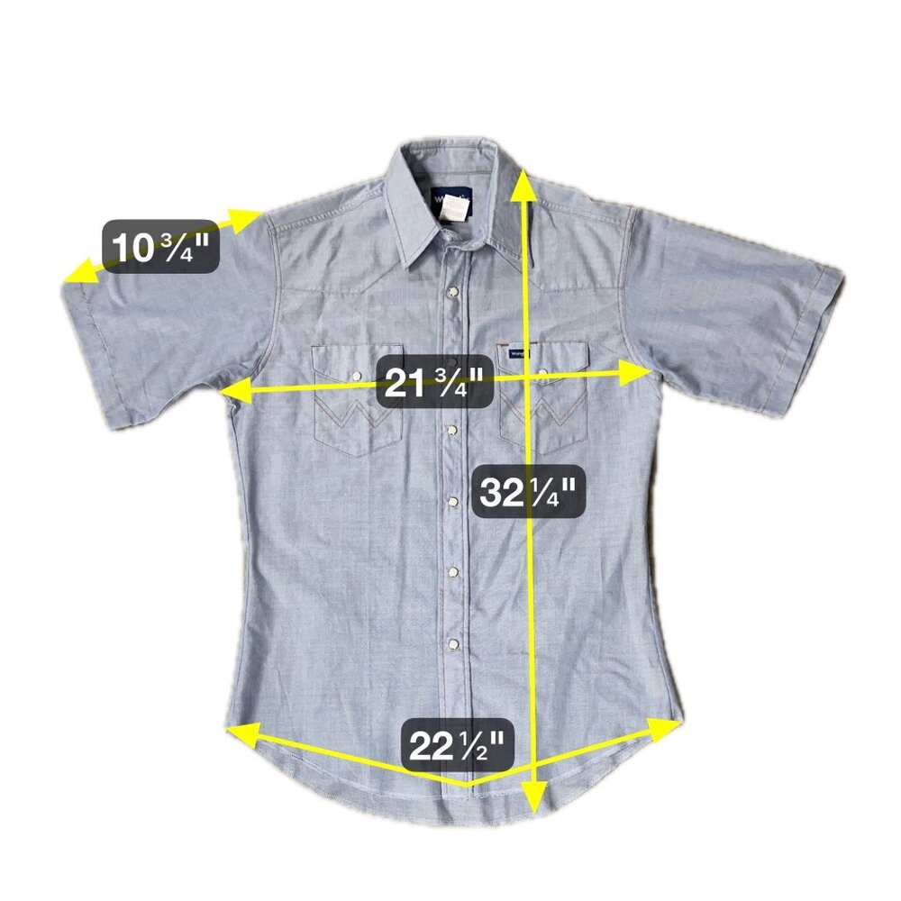 Vintage Western Pearl Snap Shirt Blue Short Sleeve Wrangler Cowboy Retro 15.5 - Picture 7 of 7